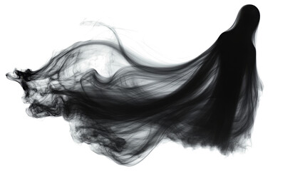 Realistic Halloween ghost shadow PNG. Transparent isolated phantom. Flying spooky dead soul. Black smoke transparent horror monster.