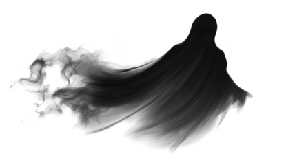 Realistic Halloween ghost shadow PNG. Transparent isolated phantom. Flying spooky dead soul. Black smoke transparent horror monster.