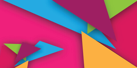 Vibrant Geometric Abstract Design with Bold Triangles. Modern Colorful Composition in Pink, Blue, Green, and Yellow