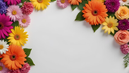 colorful flowers in corners on white background