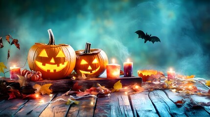 Naklejka premium Happy Halloween Celebration with Festive Decorations.