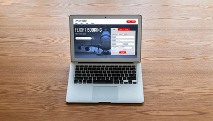 Fototapeta premium Online flight booking website provide modish reservation system . Travel technology concept .