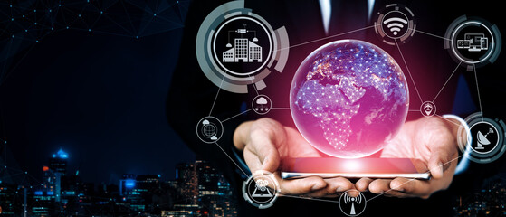 Obraz premium 5G Communication Technology Wireless Internet Network for Global Business Growth, Social Media, Digital E-commerce and Entertainment Home Use. uds