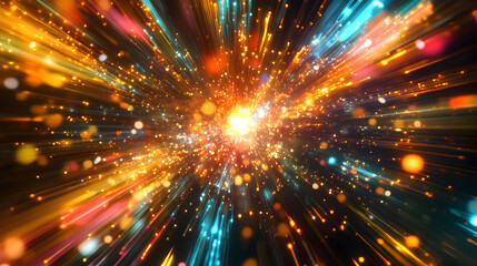 Fototapeta premium Black Background with Rainbow Bokeh Prism and Vibrant Light Flares