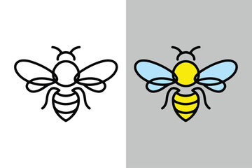 A cute bee vector art illustration typically features an adorable, stylized bee with exaggerated, rounded features. It's presented here both in black and white and colored format.