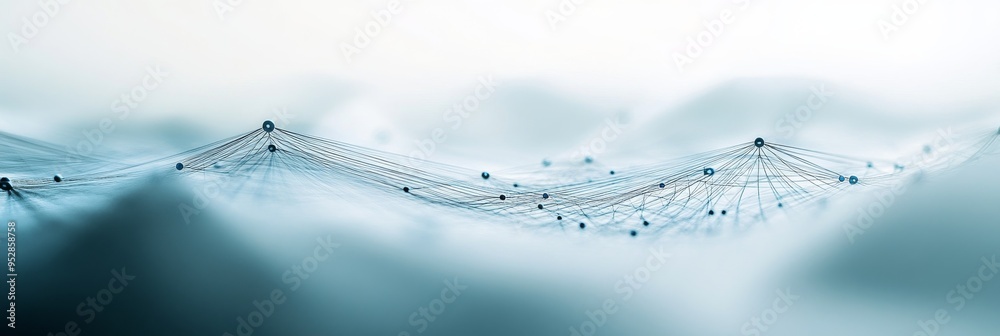 Poster This minimalist abstract background features a wide array of intricate lines and dots, symbolizing the connectivity and complexity of modern data networks in a serene environment
