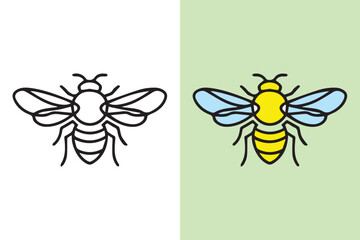 A cute bee vector art illustration typically features an adorable, stylized bee with exaggerated, rounded features. It's presented here both in black and white and colored format.