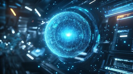Blue Glowing Sphere in Futuristic Technology Setting