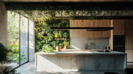 Modern Kitchen Design with Indoor Garden and Natural Light