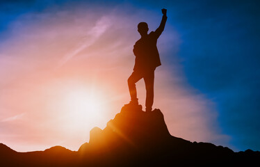 Achievement and Business Goal Success Concept - Creative business people with icon graphic...