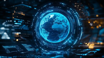 Futuristic Holographic Earth Display with Digital Interface