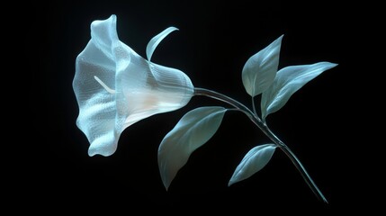 Chrome liquid metal lily flower. 3D render, modern design. Isolated holographic futuristic floral icon. Y2K, brutalism retro futurism concept.