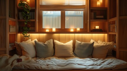 Cozy Reading Nook with Pillows and Candles