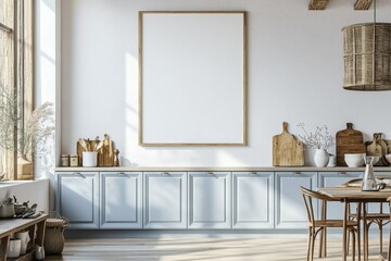Poster Mockup in Kitchen Interior with White Wall created with Generative AI