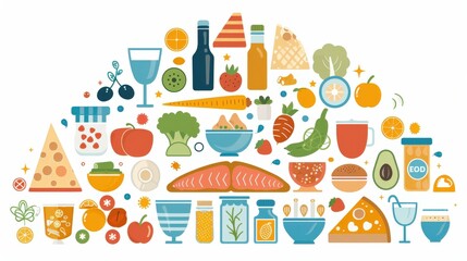 Colorful Food and Drink Icons Illustration