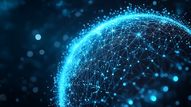 Abstract Blue Sphere with Glowing Nodes and Lines