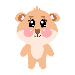 Cute vector flat kawaii little hamster full length for kids. Vector flat illustration for baby, kids, children in full length