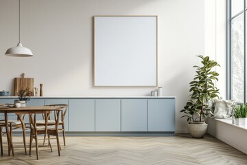 Poster Mockup in Kitchen Interior with White Wall created with Generative AI