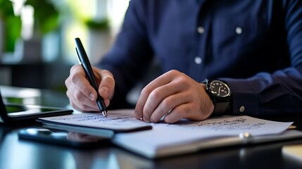 Fototapeta premium Smart Pen Instantly Transforms Handwritten Notes into Digital Text on Modern Workspace Desk
