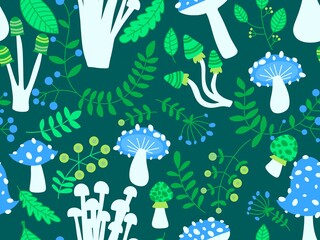 Cartoon autumn harvest seamless Halloween mushrooms pattern