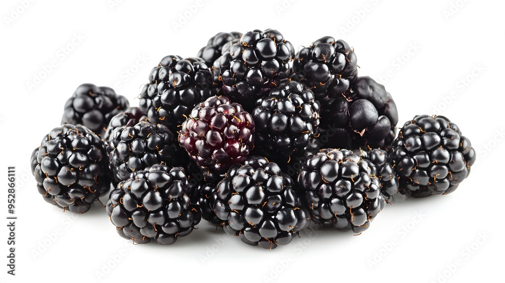 Wall mural Blackberries in a pile isolated on white background