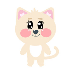 Fototapeta premium Kawaii cute cat, kitty, kitten beige in full height for children isolated on white background