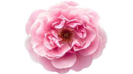 Pink Damascus rose flower top view isolated on white background