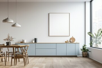 Poster Mockup in Kitchen Interior with White Wall created with Generative AI