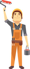 Painting worker character. Man with roller make house renovation