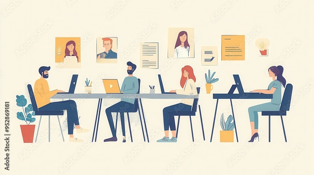 Leinwandbilder a group of diverse individuals works intently at their computers in a collaborative office environme