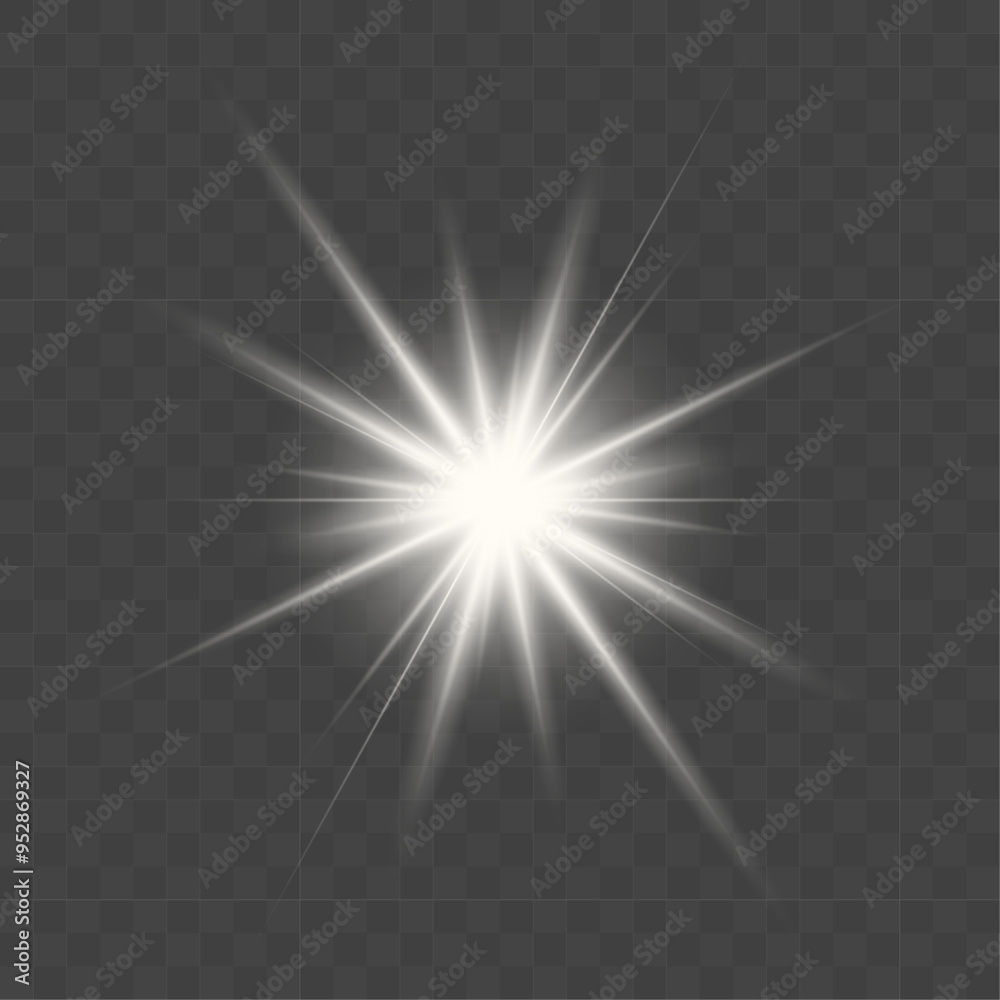 Wall mural exploding star shines with beautiful white light on a transparent background. big bright star. vecto