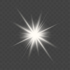 Exploding star shines with beautiful white light on a  transparent background. big bright star. vector isolated illustration