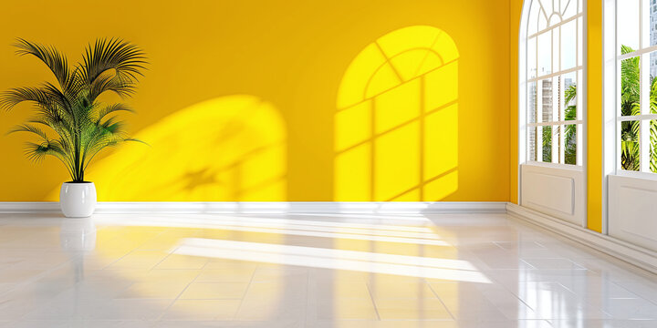 a bright, empty room featuring cheerful yellow walls, conveying a sunny and optimistic mood
