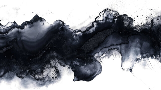 Black  PNG watercolor wash illustration. A vibrant blue watercolor splash on white canvas. Deep cerulean hues bleed outwards, their intensity gradually softening into wispy, cloud-like shapes