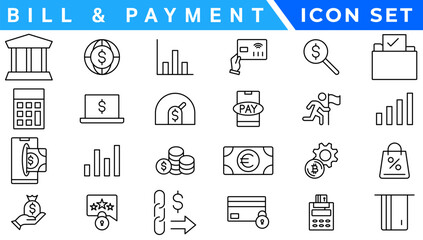 Bill And Payment Method icon. Bill Pay, Cash Wallet, Quick Pay, Card Swipe, Easy Bills, Pay Right, Digital Cash, Secure Pay, Bill Ease, Coin Wallet