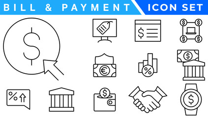 Bill And Payment Method icon. Bill Pay, Cash Wallet, Quick Pay, Card Swipe, Easy Bills, Pay Right, Digital Cash, Secure Pay, Bill Ease, Coin Wallet