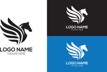 Pegasus corporate company concept logo design. Royal brand identity symbol. Vector illustration.