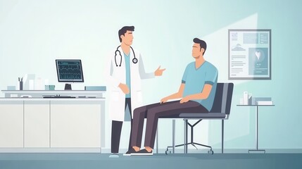 A doctor attentively examines a patient in a clean clinic room, using a stethoscope for a thorough check-up. Generative AI