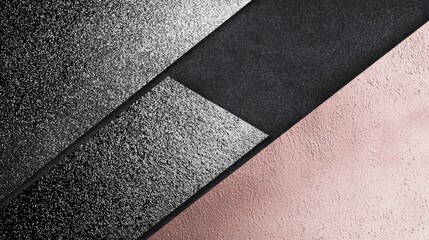 Fototapeta premium Geometric shapes creating an abstract luxury background, featuring black, silver, and rose gold colors. Perfect for elegant and modern designs