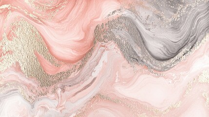 Pink, grey, and gold alcohol ink swirl together in a modern abstract background, perfect for creative projects like wedding invitations or posters