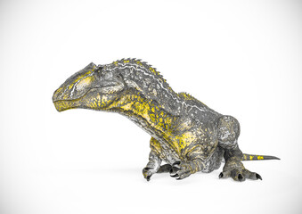 giganotosaurus is lying down and resting on white background © DM7