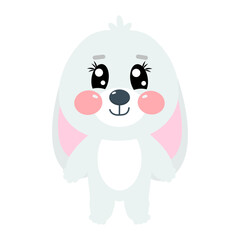 Kawaii little bunny full length or rabbit for kids, children. Cute sticker character vector illustration isolated flat adorable charming baby bunny