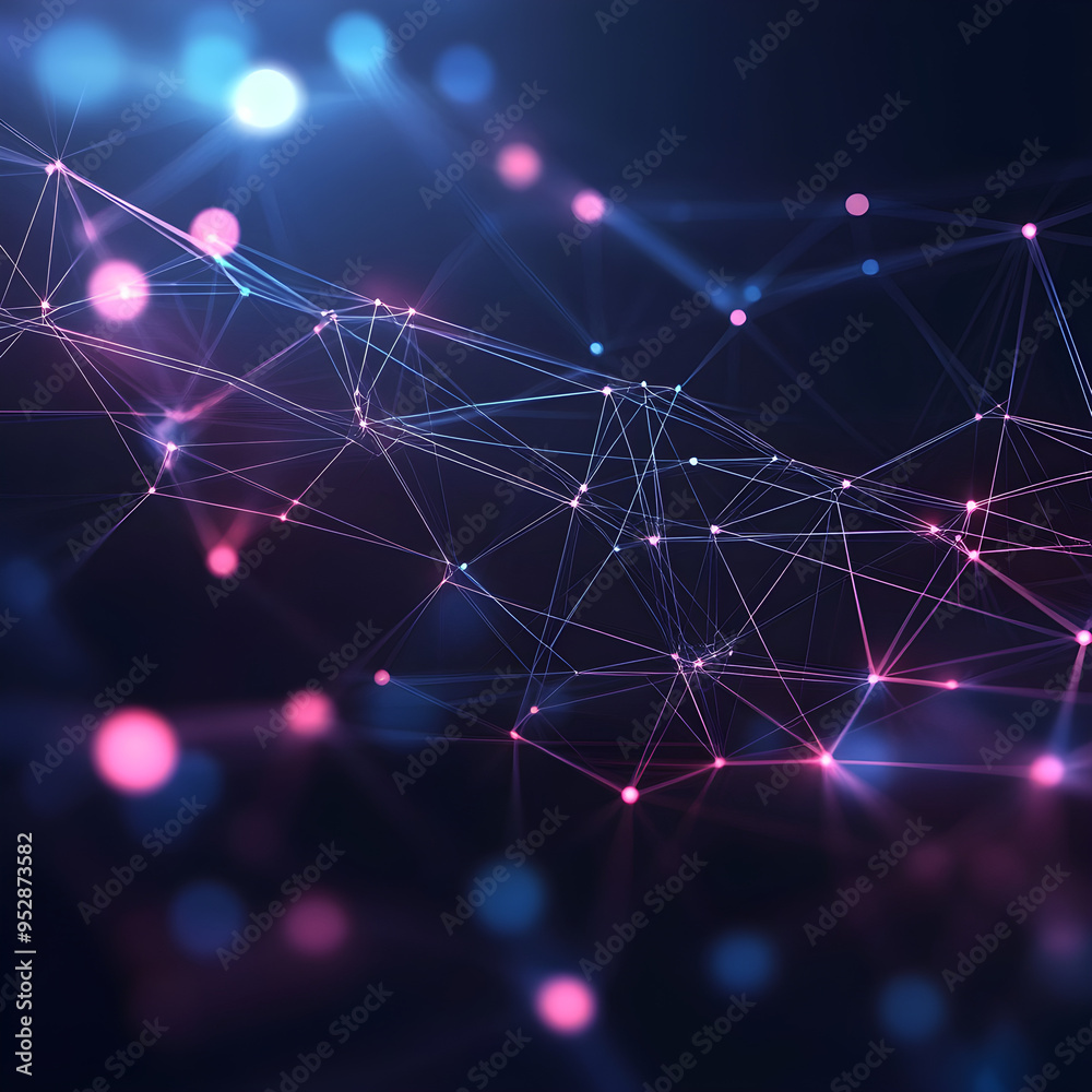 Fototapete abstract network with pink lines close-up of futuristic neural web