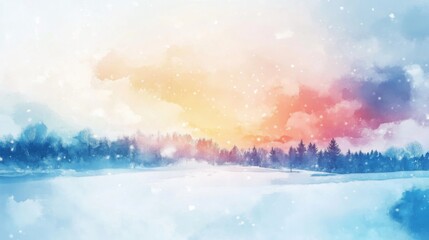 Naklejka premium Clouds and sky watercolor hand drawn illustration. Abstract blue snowflakes winter watercolour background. Sky pattern with snow. Light blue watercolour paper texture background.