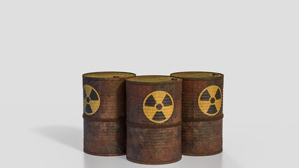 The  Radioactive symbol on rusty tank for sci or nuclear concept 3d rendering.