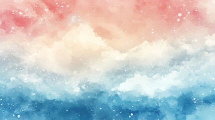 Fototapeta premium Clouds and sky watercolor hand drawn illustration. Abstract blue snowflakes winter watercolour background. Sky pattern with snow. Light blue watercolour paper texture background.
