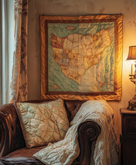 quilted wall hanging showcasing a vintage map design