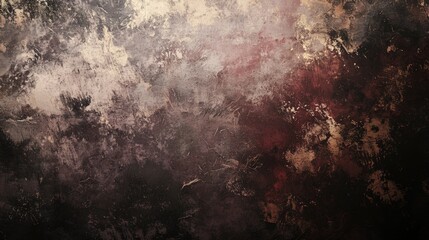 Dark grunge texture background with shades of red and gold, showing brushstrokes and a distressed vintage look. Perfect for design projects