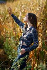 An Elegant Portrait Captured in a Beautiful Cornfield During the Enchanting Golden Hour