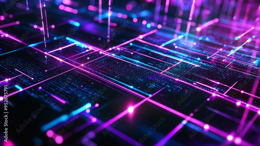 Poster abstract background showing a complex network made of lines and dots, representing data connections 